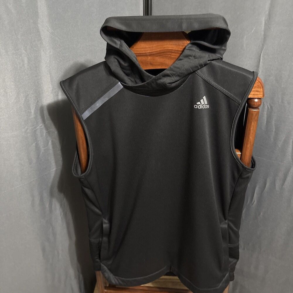 Adidas Sleeveless Hoodie Mens Large Black Athletic Training Sweatshirt